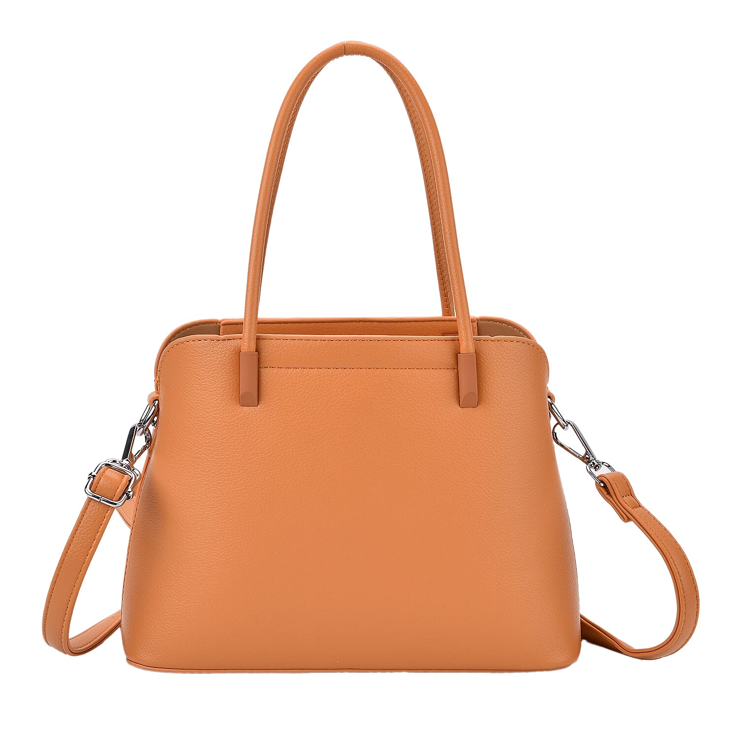 Leatherette Crossbody Bag with Silver Tone Hardwear - Orange