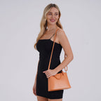 Leatherette Crossbody Bag with Silver Tone Hardwear - Orange