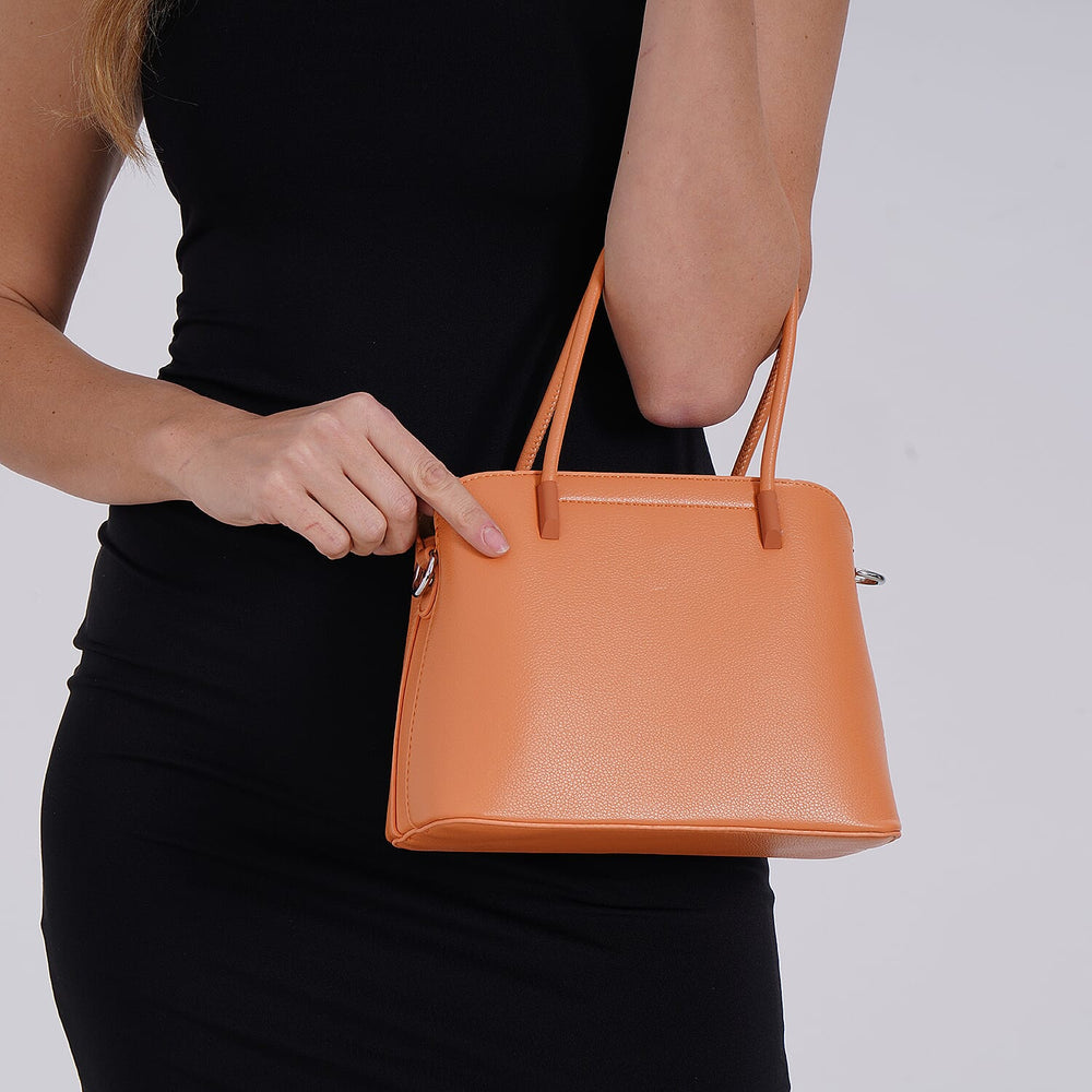 Leatherette Crossbody Bag with Silver Tone Hardwear - Orange