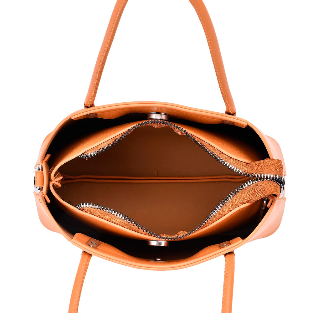 Leatherette Crossbody Bag with Silver Tone Hardwear - Orange