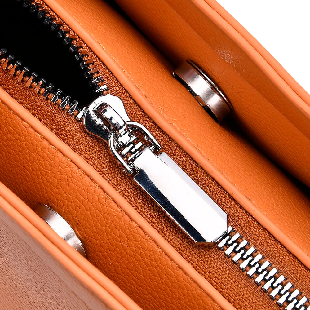 Leatherette Crossbody Bag with Silver Tone Hardwear - Orange