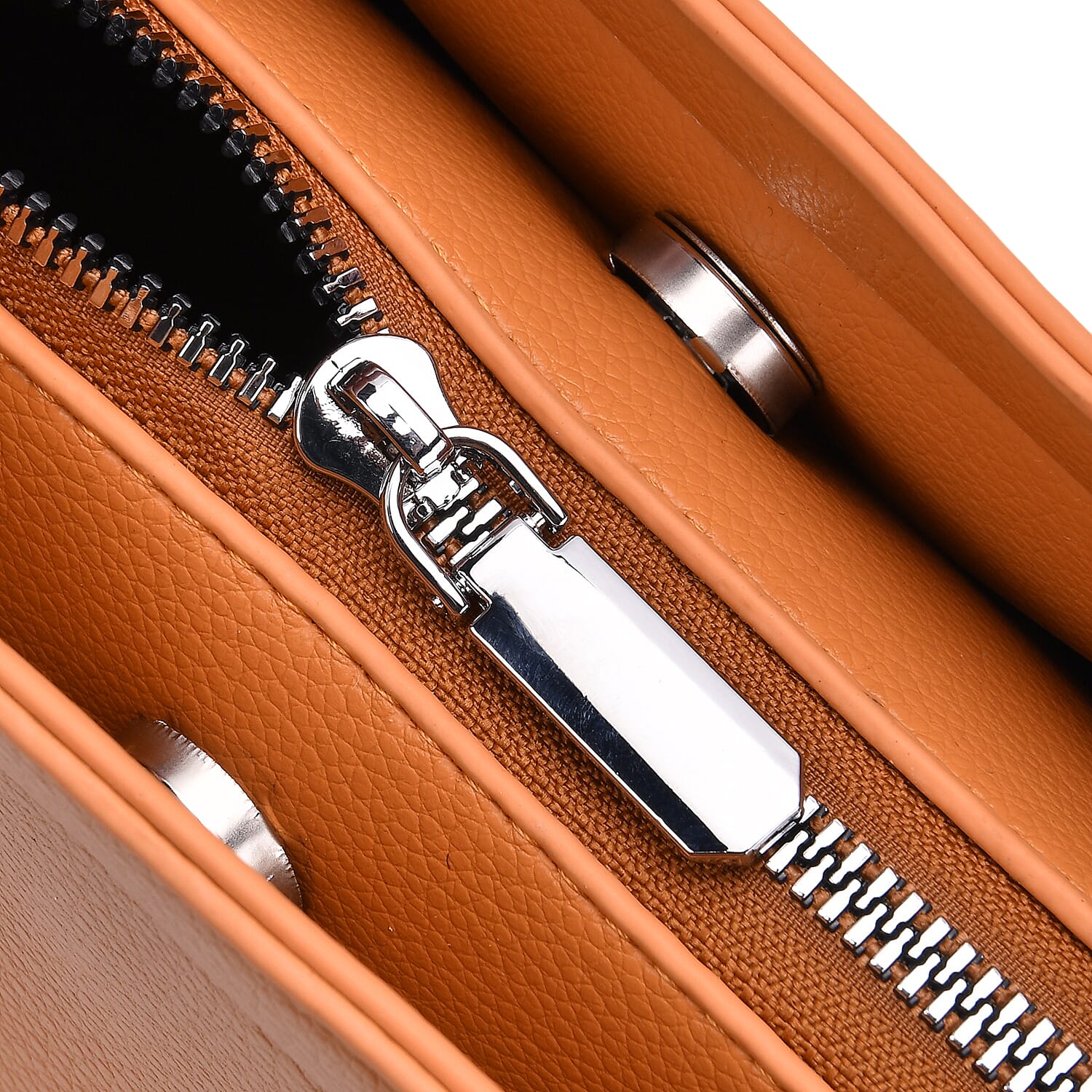 Leatherette Crossbody Bag with Silver Tone Hardwear - Orange