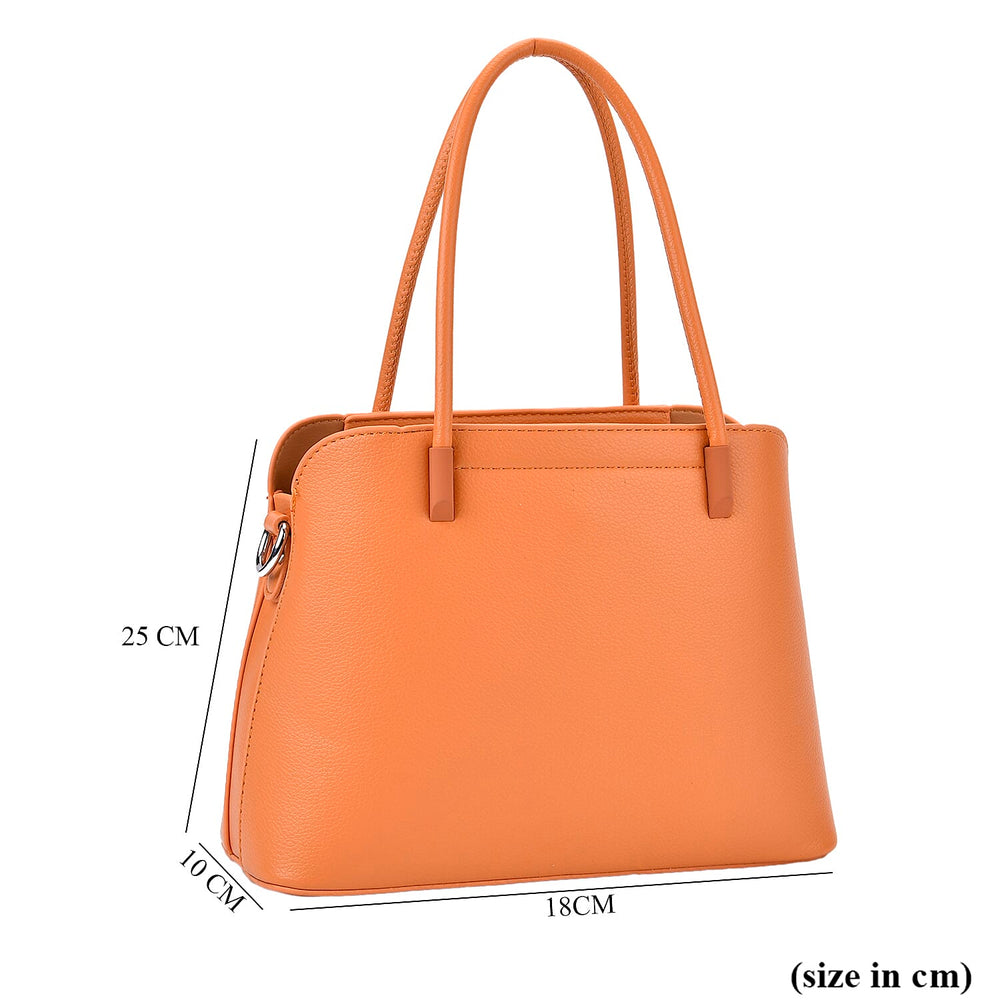 Leatherette Crossbody Bag with Silver Tone Hardwear - Orange