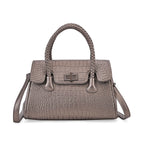 Croc Embossed Crossbody Bag with Lock & Top Handle - Metalic