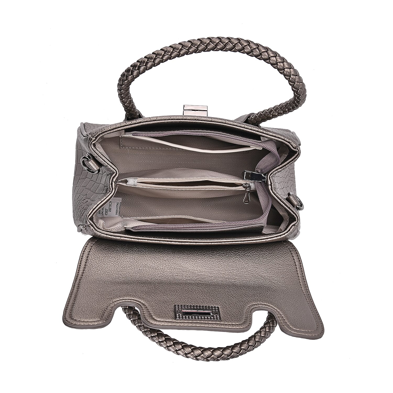 Croc Embossed Crossbody Bag with Lock & Top Handle - Metalic