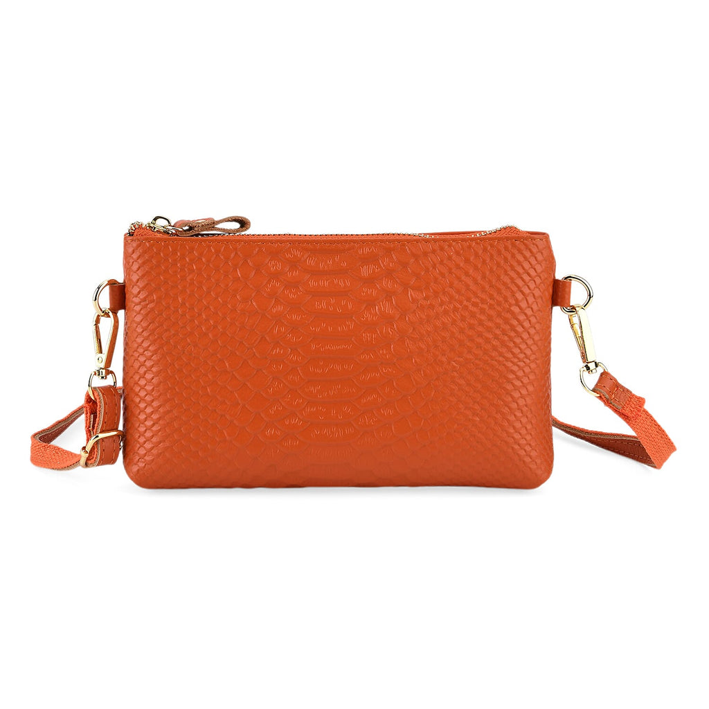 Genuine Leather Sling Bag with Detachable Strap (140 cm) - Orange