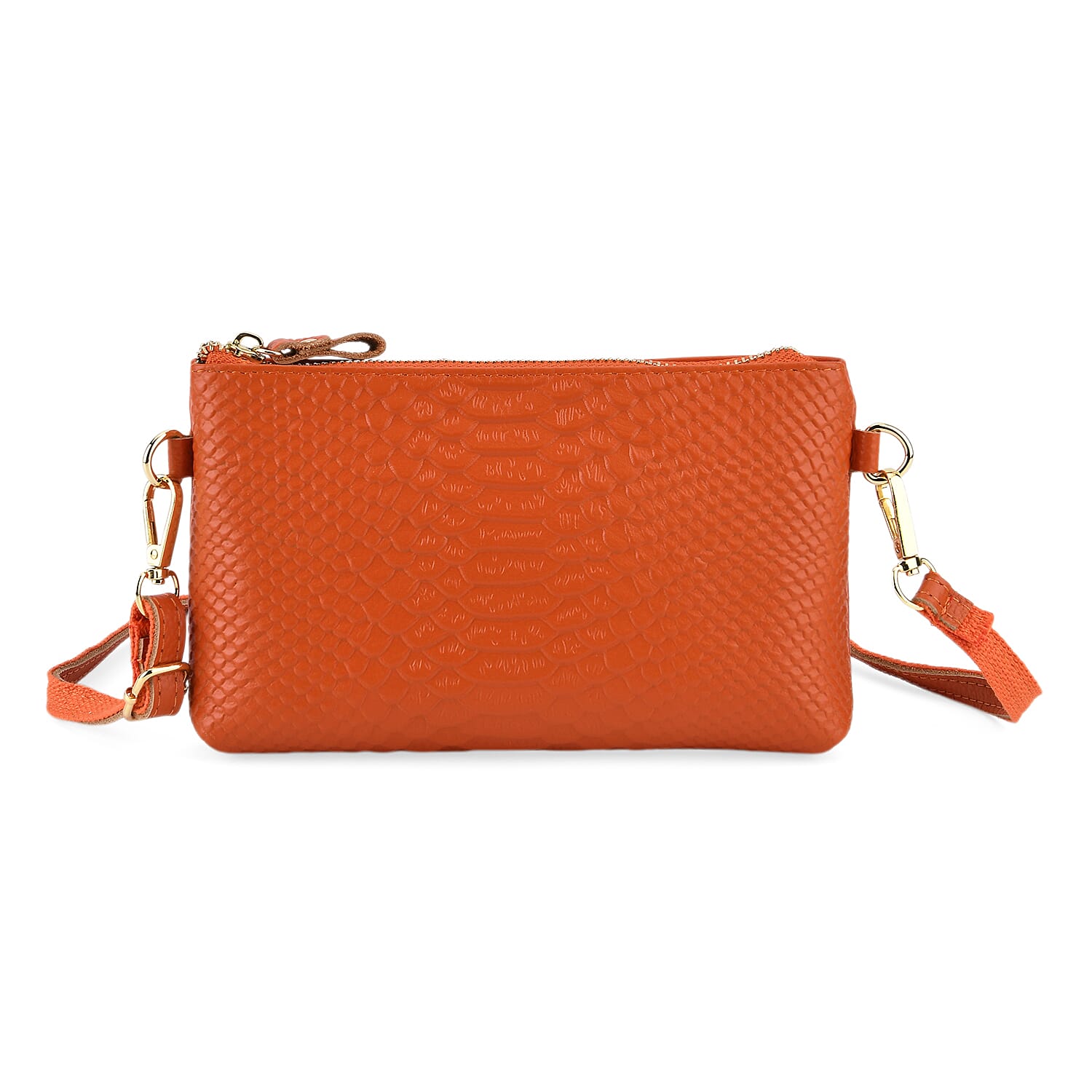 Genuine Leather Sling Bag with Detachable Strap (140 cm) - Orange