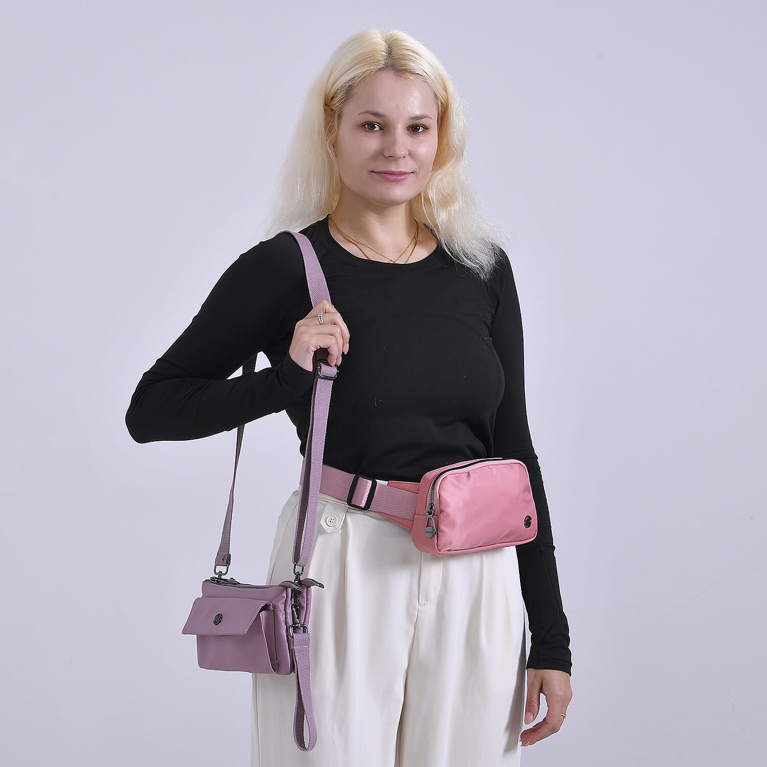 Set of 2 Bags - Crossbody - Waist Bag - Pink - Mauve