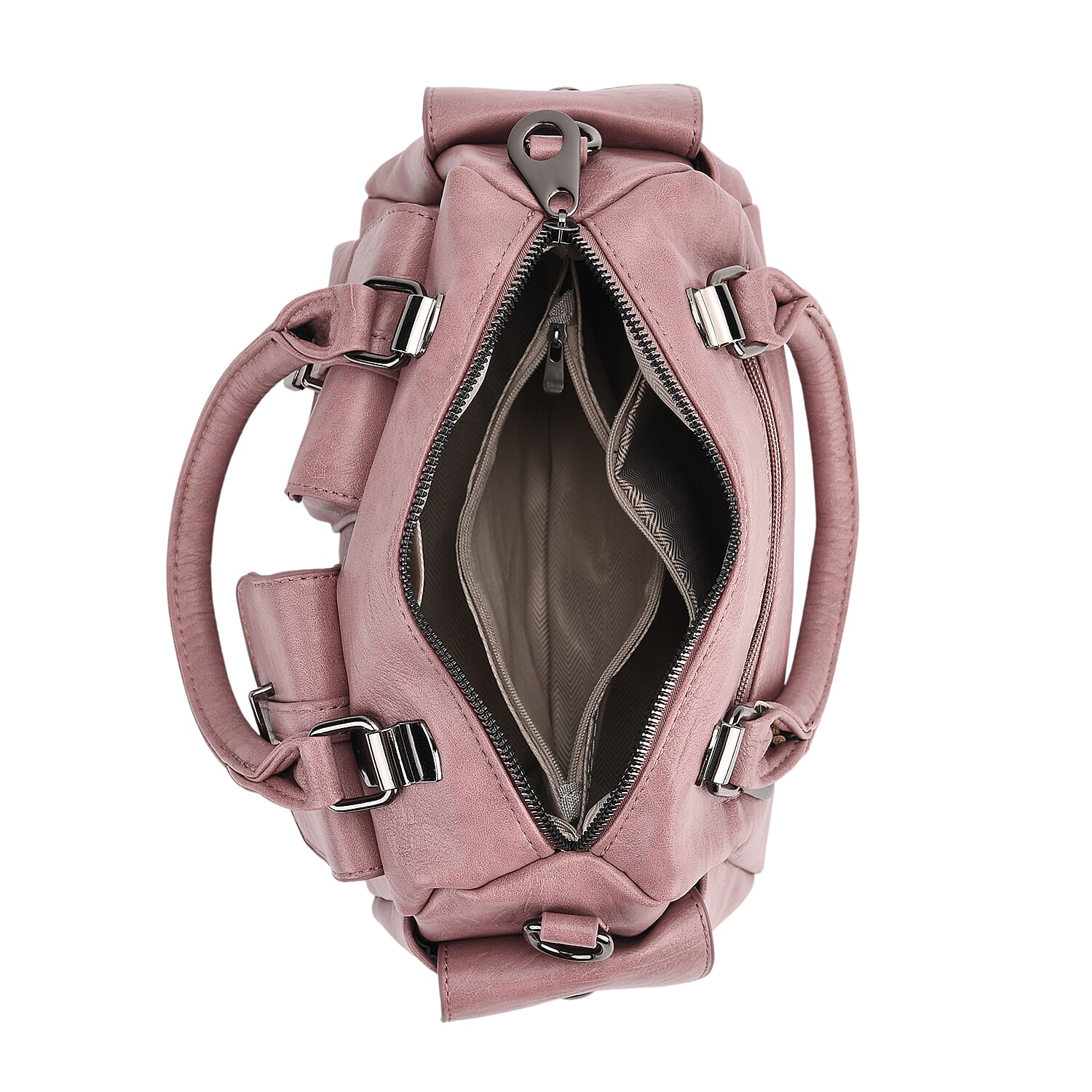 Multi-Pocket Handbag with Detachable Shoulder Strap - Mauve