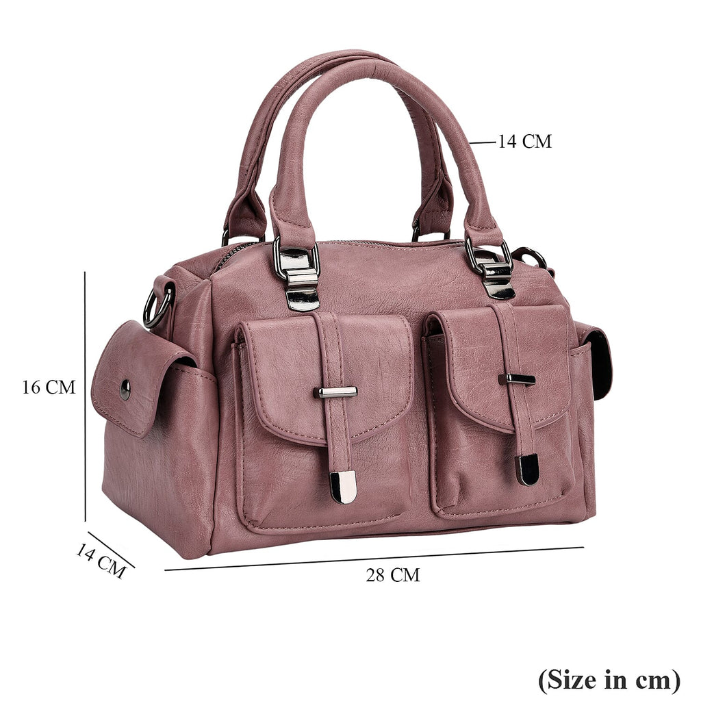Multi-Pocket Handbag with Detachable Shoulder Strap - Mauve