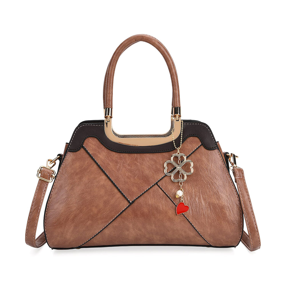 Leatherette Crossbody Bag with Four-Leaf Clover Hanging - Pink Mocha