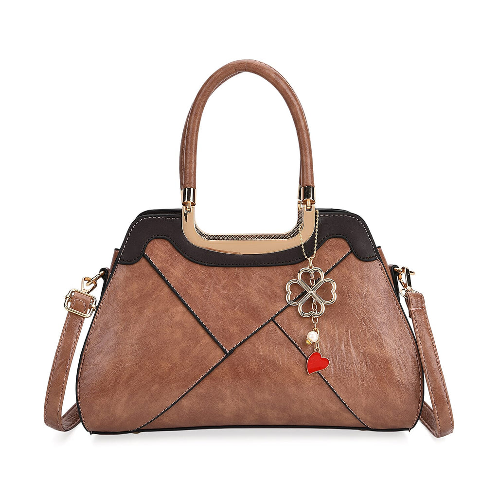 Leatherette Crossbody Bag with Four-Leaf Clover Hanging - Pink Mocha