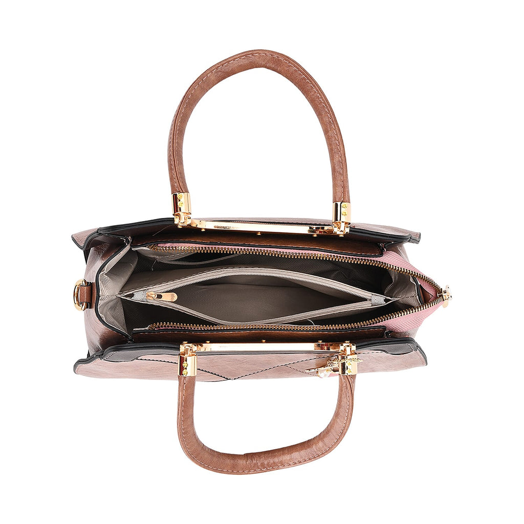 Leatherette Crossbody Bag with Four-Leaf Clover Hanging - Pink Mocha
