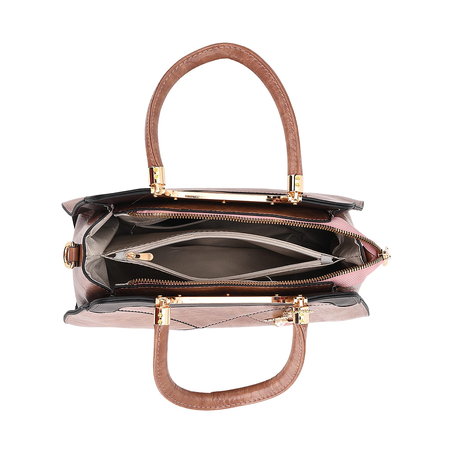 Leatherette Crossbody Bag with Four-Leaf Clover Hanging - Pink Mocha