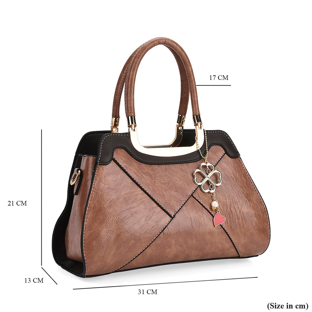 Leatherette Crossbody Bag with Four-Leaf Clover Hanging - Pink Mocha