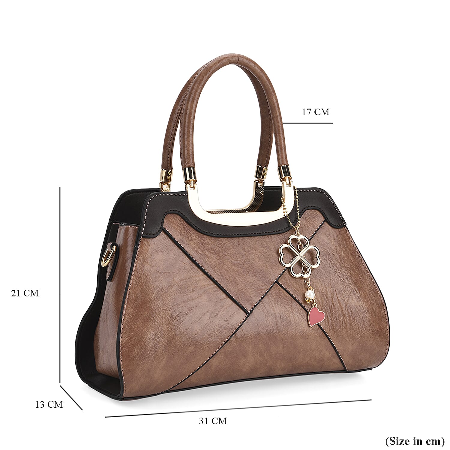 Leatherette Crossbody Bag with Four-Leaf Clover Hanging - Pink Mocha