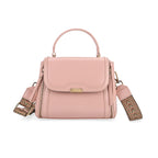 Genuine Leather Top Handle Satchel Bag with Adjustable Long Shoulder Straps - Pink