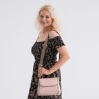 Genuine Leather Top Handle Satchel Bag with Adjustable Long Shoulder Straps - Pink