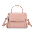 Genuine Leather Top Handle Satchel Bag with Adjustable Long Shoulder Straps - Pink