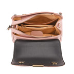 Genuine Leather Top Handle Satchel Bag with Adjustable Long Shoulder Straps - Pink