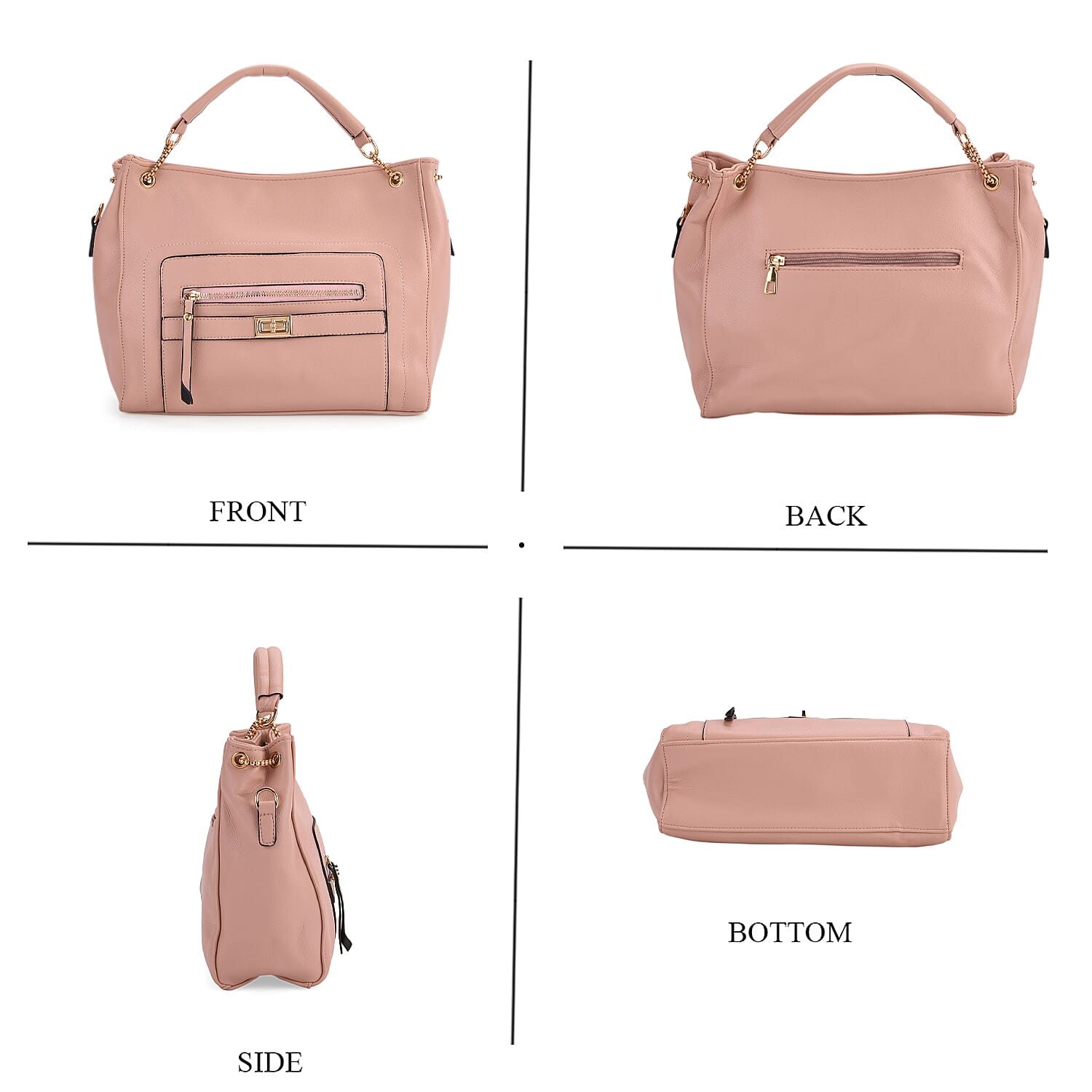 Satchel Handbag with Detachable Shoulder Strap - Pink
