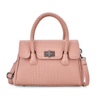Croc Embossed Crossbody Bag with Lock & Top Handle - Pink