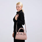 Croc Embossed Crossbody Bag with Lock & Top Handle - Pink