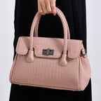 Croc Embossed Crossbody Bag with Lock & Top Handle - Pink