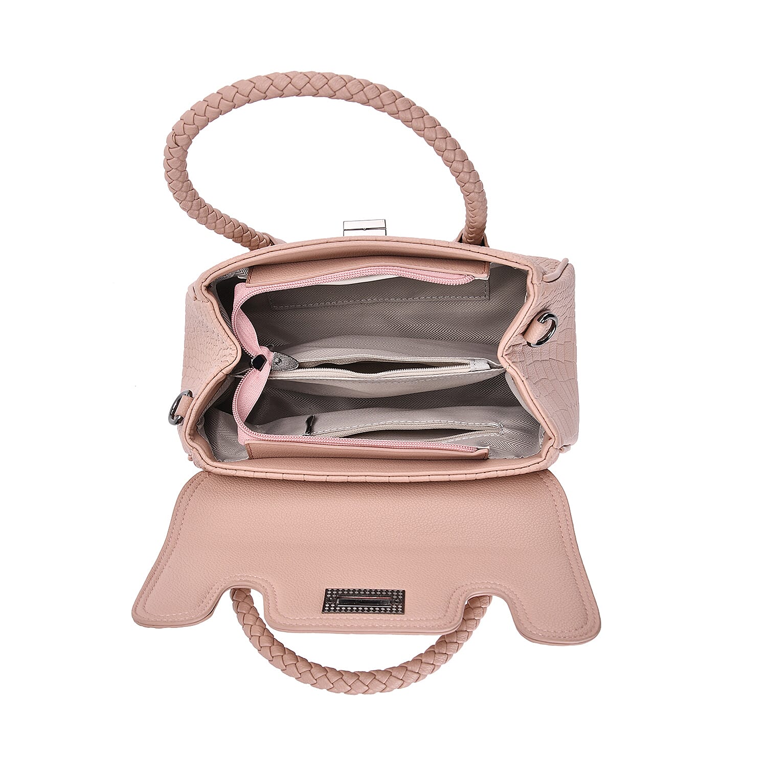 Croc Embossed Crossbody Bag with Lock & Top Handle - Pink