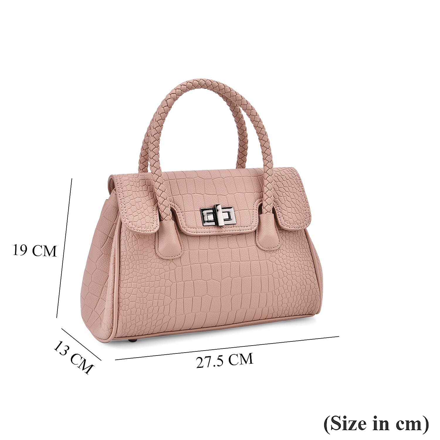 Croc Embossed Crossbody Bag with Lock & Top Handle - Pink