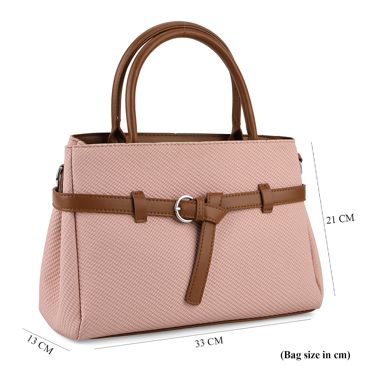 Designer Inspired Satchel-Style Handbag with Belt Detail - Pink