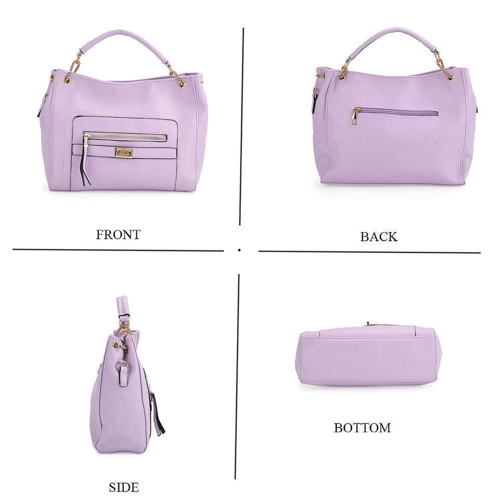 Satchel Handbag with Detachable Shoulder Strap - Purple