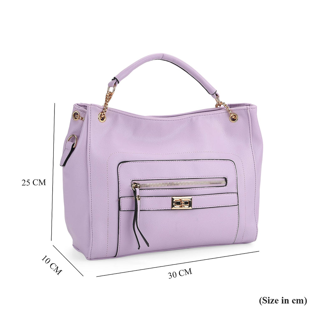 Satchel Handbag with Detachable Shoulder Strap - Purple