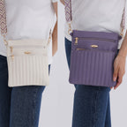 Set of 2 Quilted Crossbody Bags with Patterned Strap - Purple - Off-White