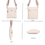 Set of 2 Quilted Crossbody Bags with Patterned Strap - Purple - Off-White