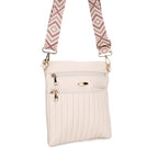 Set of 2 Quilted Crossbody Bags with Patterned Strap - Purple - Off-White