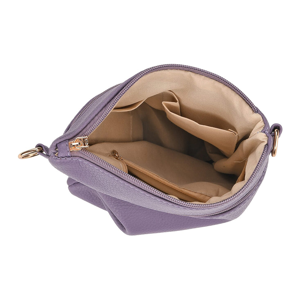 Set of 2 Quilted Crossbody Bags with Patterned Strap - Purple - Off-White