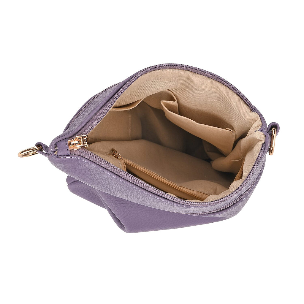 Set of 2 Quilted Crossbody Bags with Patterned Strap - Purple - Off-White