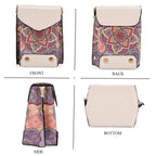 Embroidered Crossbody Bag with Long Adjustable Strap - Purple & Off-White
