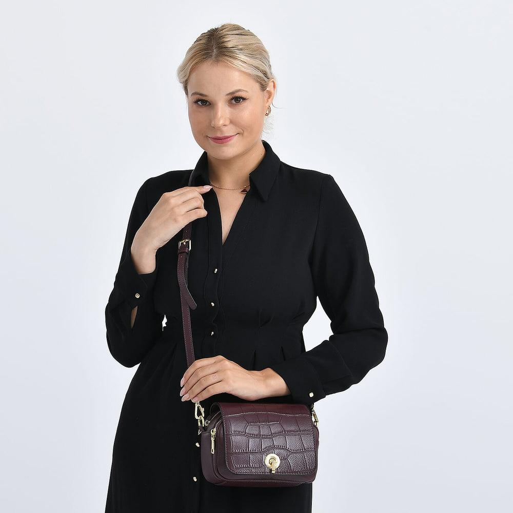 Designer - Inspired Genuine Leather Satchel Bag - Dark Burgundy
