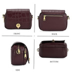 Designer - Inspired Genuine Leather Satchel Bag - Dark Burgundy