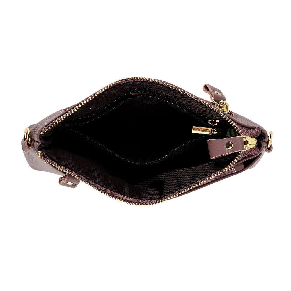 100% Exquisite Genuine Leather Premium Crossbody Bag 3-in-1 Clutch - Wristlet - Mauve