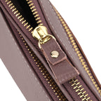 100% Exquisite Genuine Leather Premium Crossbody Bag 3-in-1 Clutch - Wristlet - Mauve