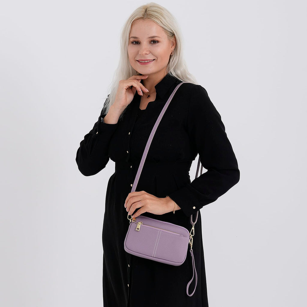 100% Genuine Leather Designer Minimalist Sling Shoulder Bag - Purple