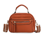 Structured Crossbody Bag with Patterned Strap - Rust