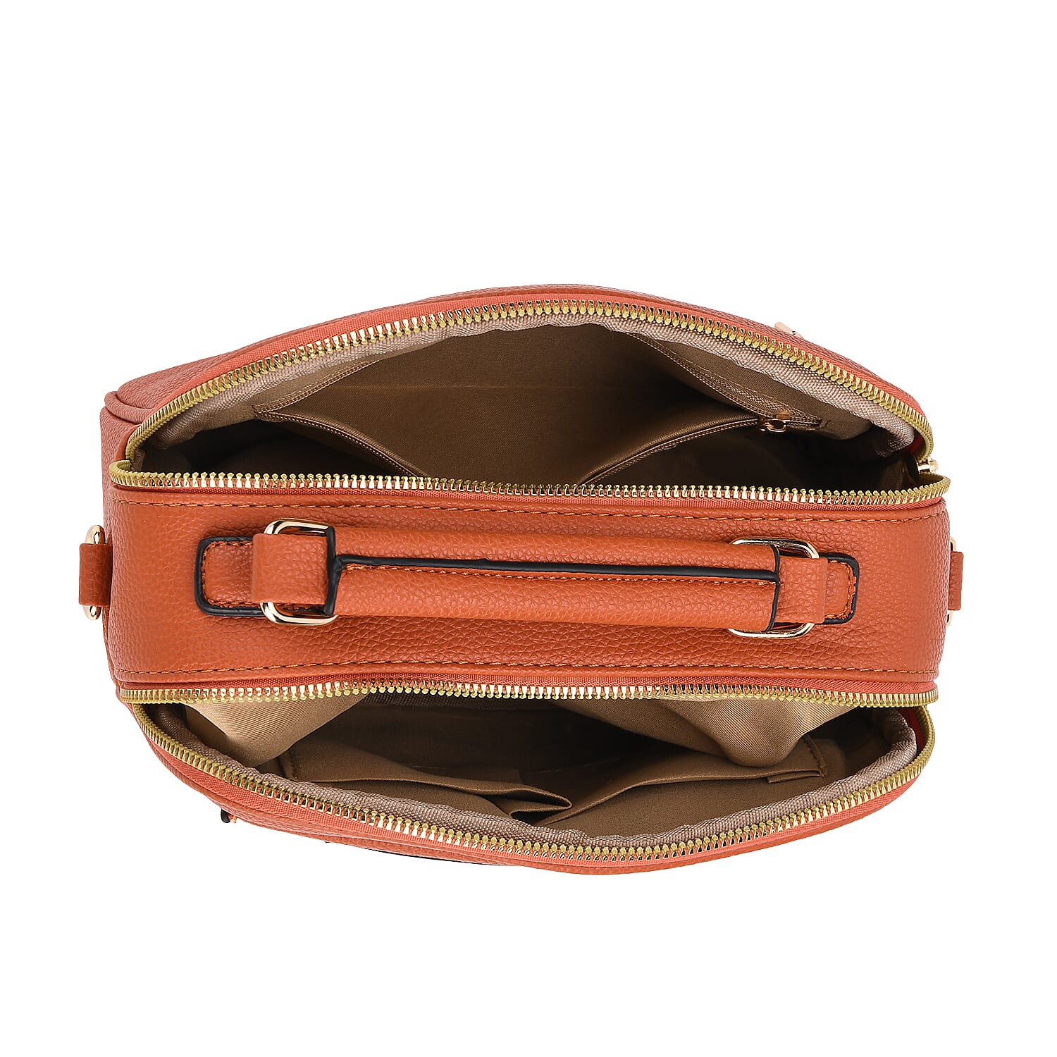 Structured Crossbody Bag with Patterned Strap - Rust