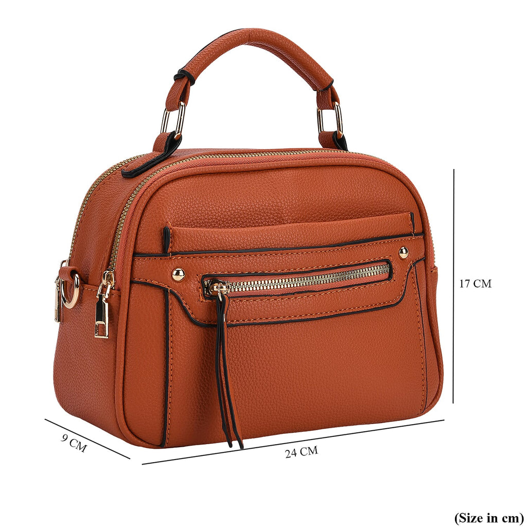 Structured Crossbody Bag with Patterned Strap - Rust