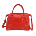 Closeout Deal - Genuine Leather Handbag with Adjustable Shoulder Strap - Red