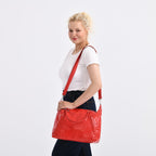 Closeout Deal - Genuine Leather Handbag with Adjustable Shoulder Strap - Red
