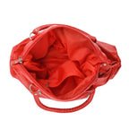 Closeout Deal - Genuine Leather Handbag with Adjustable Shoulder Strap - Red